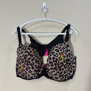 Torrid Betsey Johnson Leopard Animal Print Roses  Underwire Bra 40DDD Sexy Vacay